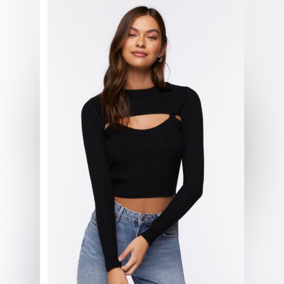 Forever 21 Sweaters - Forever 21 Cable-Knit Combo Top Black, NWT, XL